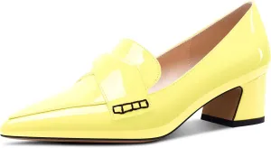Aachcol Womens Chunky Block Low Heel Pointed Toe Pumps Slip-on Loafers Shoes Prom Office Dress Basic Classic Patent Leather 2.0 Inches Heels