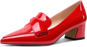 Aachcol Womens Chunky Block Low Heel Pointed Toe Pumps Slip-on Loafers Shoes Prom Office Dress Basic Classic Patent Leather 2.0 Inches Heels