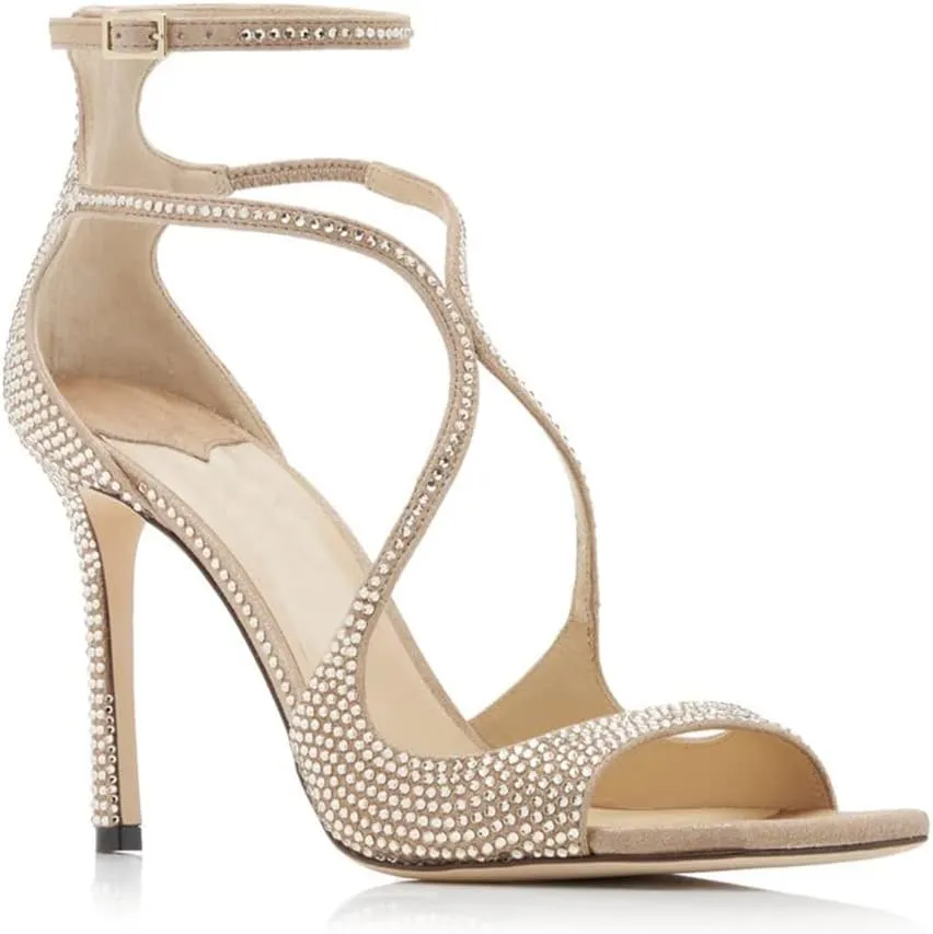 Arqa Square Toe Heeled Sandals Ankle Buckle High Heels Wedding Party Dress Stilettos