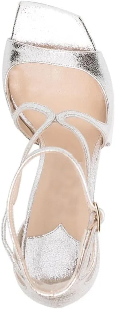 Arqa Square Toe Heeled Sandals Ankle Buckle High Heels Wedding Party Dress Stilettos