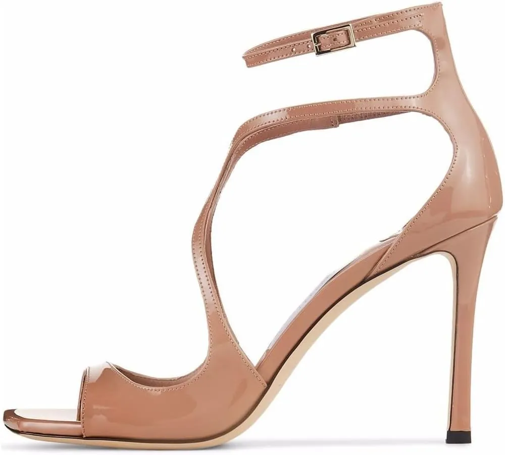 Arqa Square Toe Heeled Sandals Ankle Buckle High Heels Wedding Party Dress Stilettos