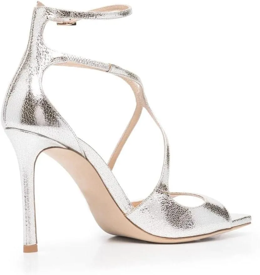 Arqa Square Toe Heeled Sandals Ankle Buckle High Heels Wedding Party Dress Stilettos