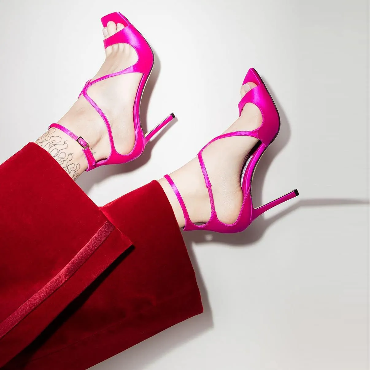 Arqa Square Toe Heeled Sandals Ankle Buckle High Heels Wedding Party Dress Stilettos