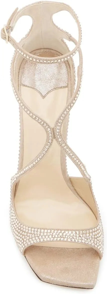 Arqa Square Toe Heeled Sandals Ankle Buckle High Heels Wedding Party Dress Stilettos