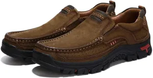 Asifn Men's Leather Comfortable Outdoor Hiking Casual Shoes Breathable Fashionable Wearable Driving Luxury Slip On Leather Shoes Business Office Outdoor Loafers