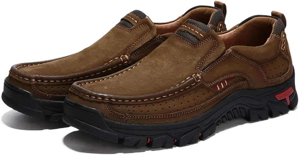 Asifn Men's Leather Comfortable Outdoor Hiking Casual Shoes Breathable Fashionable Wearable Driving Luxury Slip On Leather Shoes Business Office Outdoor Loafers