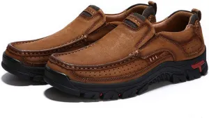 Asifn Men's Leather Comfortable Outdoor Hiking Casual Shoes Breathable Fashionable Wearable Driving Luxury Slip On Leather Shoes Business Office Outdoor Loafers