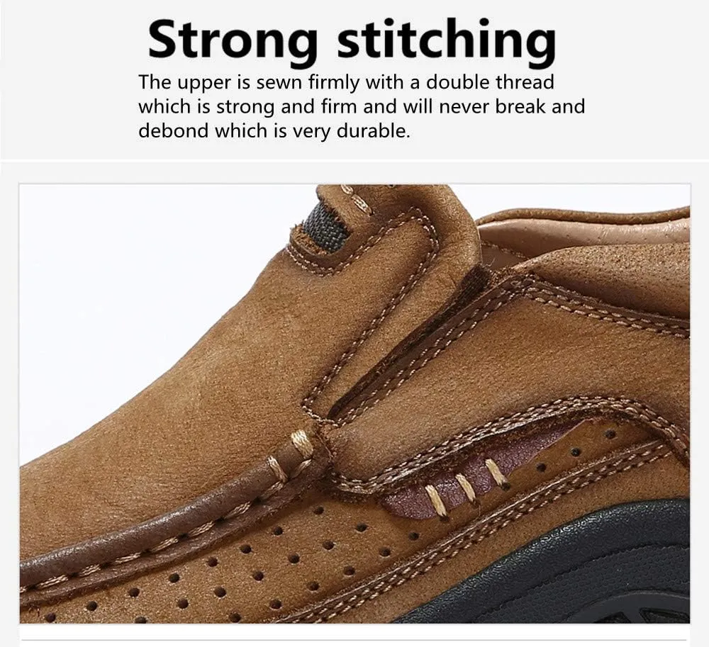 Asifn Men's Leather Comfortable Outdoor Hiking Casual Shoes Breathable Fashionable Wearable Driving Luxury Slip On Leather Shoes Business Office Outdoor Loafers