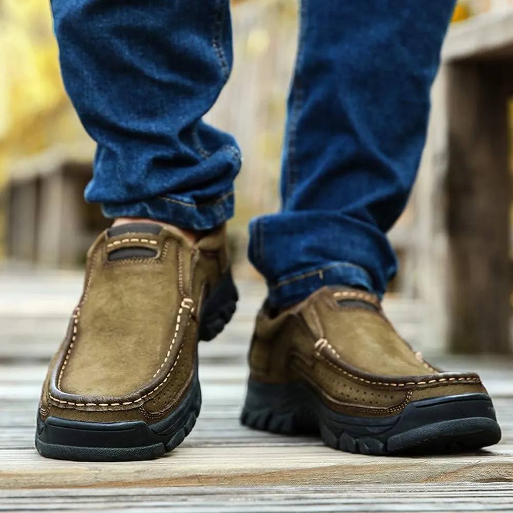 Asifn Men's Leather Comfortable Outdoor Hiking Casual Shoes Breathable Fashionable Wearable Driving Luxury Slip On Leather Shoes Business Office Outdoor Loafers