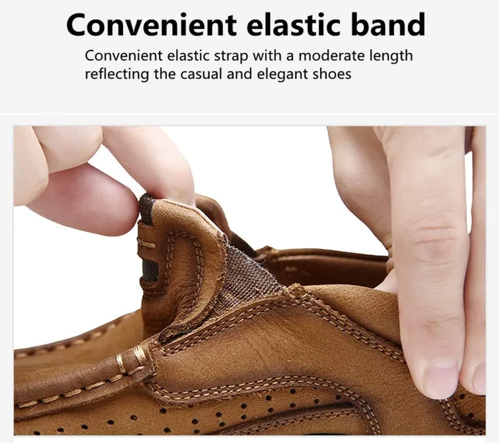 Asifn Men's Leather Comfortable Outdoor Hiking Casual Shoes Breathable Fashionable Wearable Driving Luxury Slip On Leather Shoes Business Office Outdoor Loafers