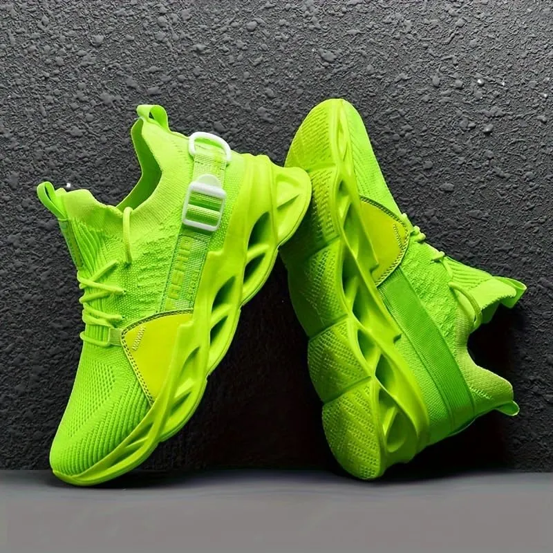 Big Size Comfy Running Shoes Breathable Men's Woven Knit Running Shoes - Shock Absorption Comfy Non Slip Lace Up Sneakers for Outdoor Activities
