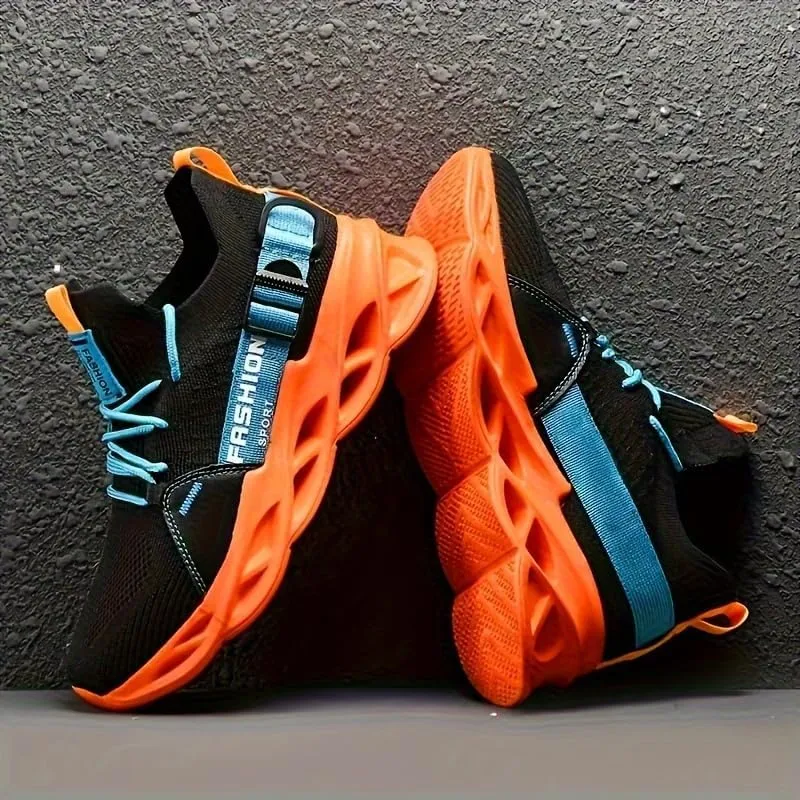 Big Size Comfy Running Shoes Breathable Men's Woven Knit Running Shoes - Shock Absorption Comfy Non Slip Lace Up Sneakers for Outdoor Activities