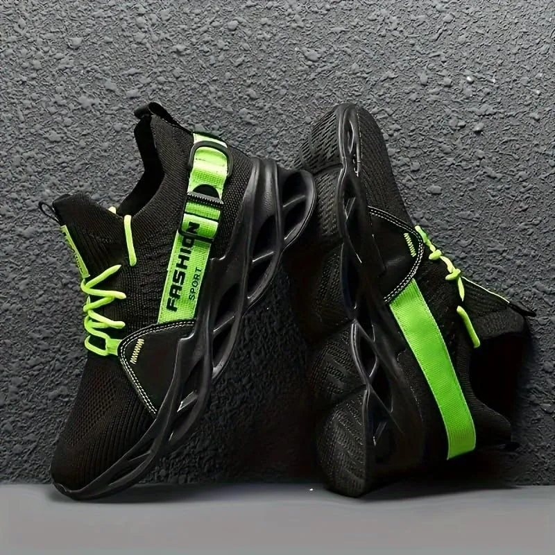 Big Size Comfy Running Shoes Breathable Men's Woven Knit Running Shoes - Shock Absorption Comfy Non Slip Lace Up Sneakers for Outdoor Activities