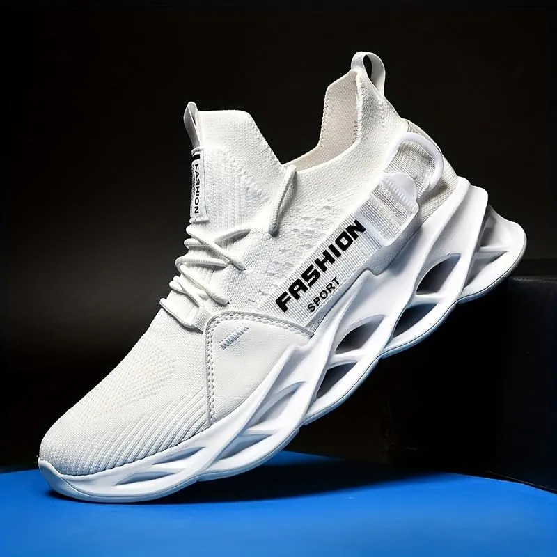 Big Size Comfy Running Shoes Breathable Men's Woven Knit Running Shoes - Shock Absorption Comfy Non Slip Lace Up Sneakers for Outdoor Activities