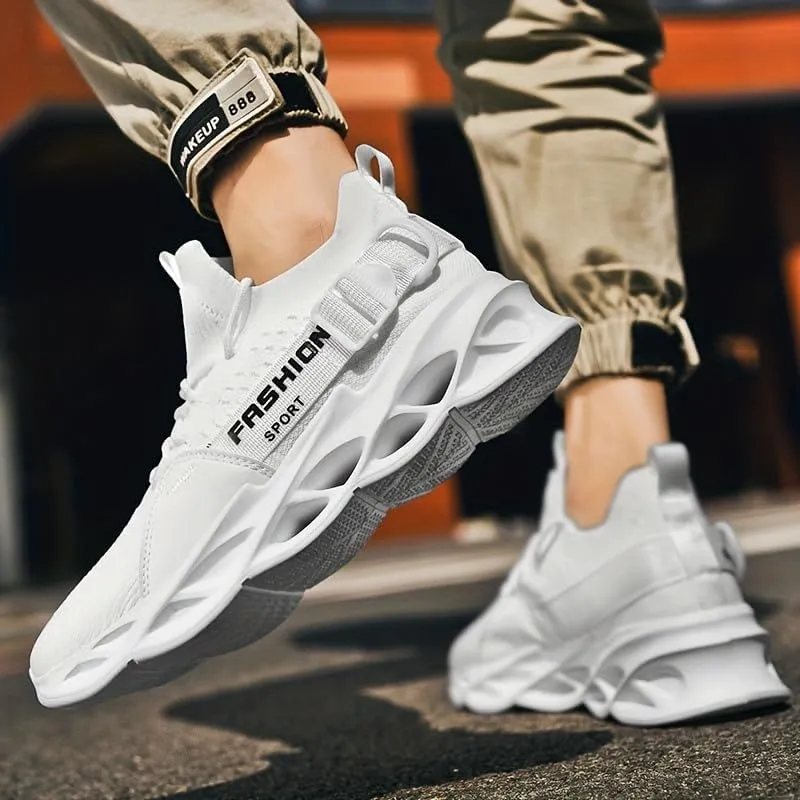 Big Size Comfy Running Shoes Breathable Men's Woven Knit Running Shoes - Shock Absorption Comfy Non Slip Lace Up Sneakers for Outdoor Activities