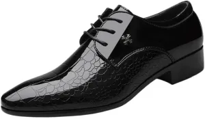 Black Men's Formal Leather Shoes Luxury Bright Upper Wedding Shoes Classic Lace-Up Wingtip Dress Oxford