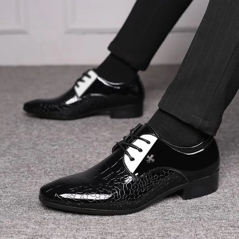 Black Men's Formal Leather Shoes Luxury Bright Upper Wedding Shoes Classic Lace-Up Wingtip Dress Oxford
