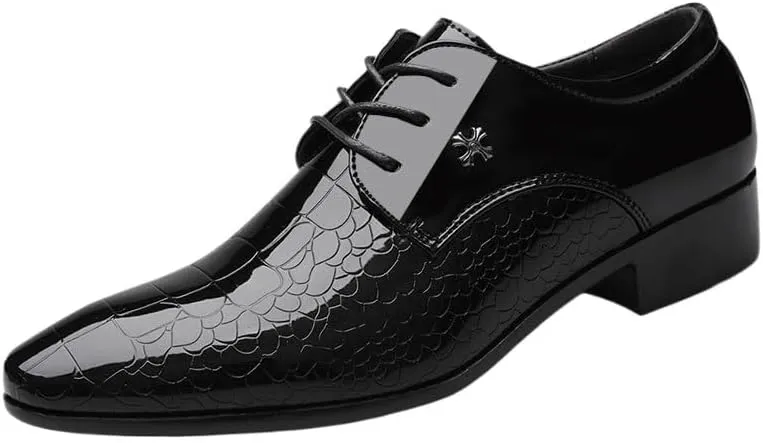 Black Men's Formal Leather Shoes Luxury Bright Upper Wedding Shoes Classic Lace-Up Wingtip Dress Oxford