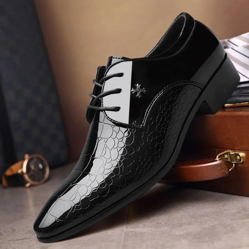 Black Men's Formal Leather Shoes Luxury Bright Upper Wedding Shoes Classic Lace-Up Wingtip Dress Oxford