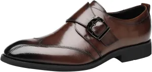 Black Work Shoes Men Business Casual Men Leather Shoes Fashionable New Pattern Simple and Pure Color Pointed Toe Low Heel Buckle Strap Business Comfortable Shoes Brown Shoelaces for Men Dress Shoes