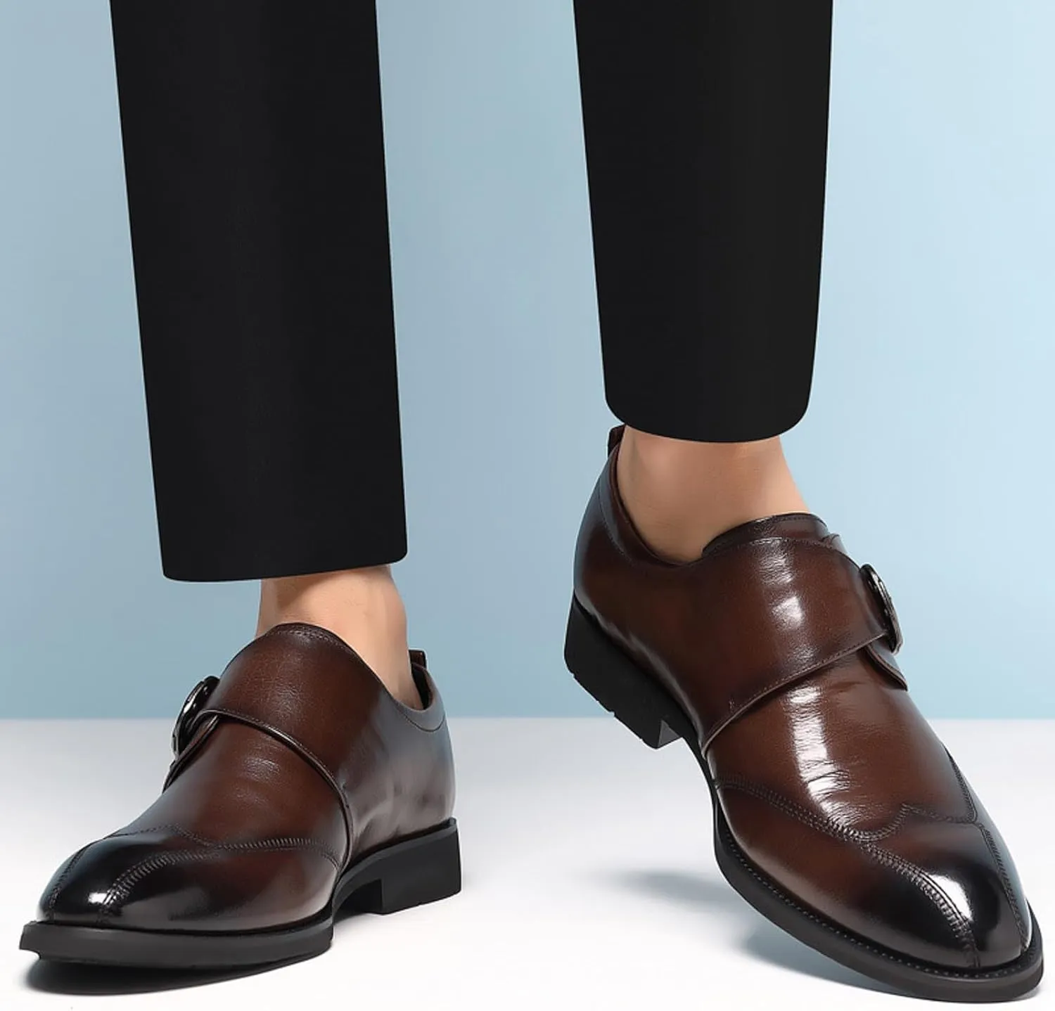 Black Work Shoes Men Business Casual Men Leather Shoes Fashionable New Pattern Simple and Pure Color Pointed Toe Low Heel Buckle Strap Business Comfortable Shoes Brown Shoelaces for Men Dress Shoes
