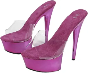 Clear Platform Stiletto Mules, 5.9 Inch Heel, Metallic Pink, Women's Party Shoes