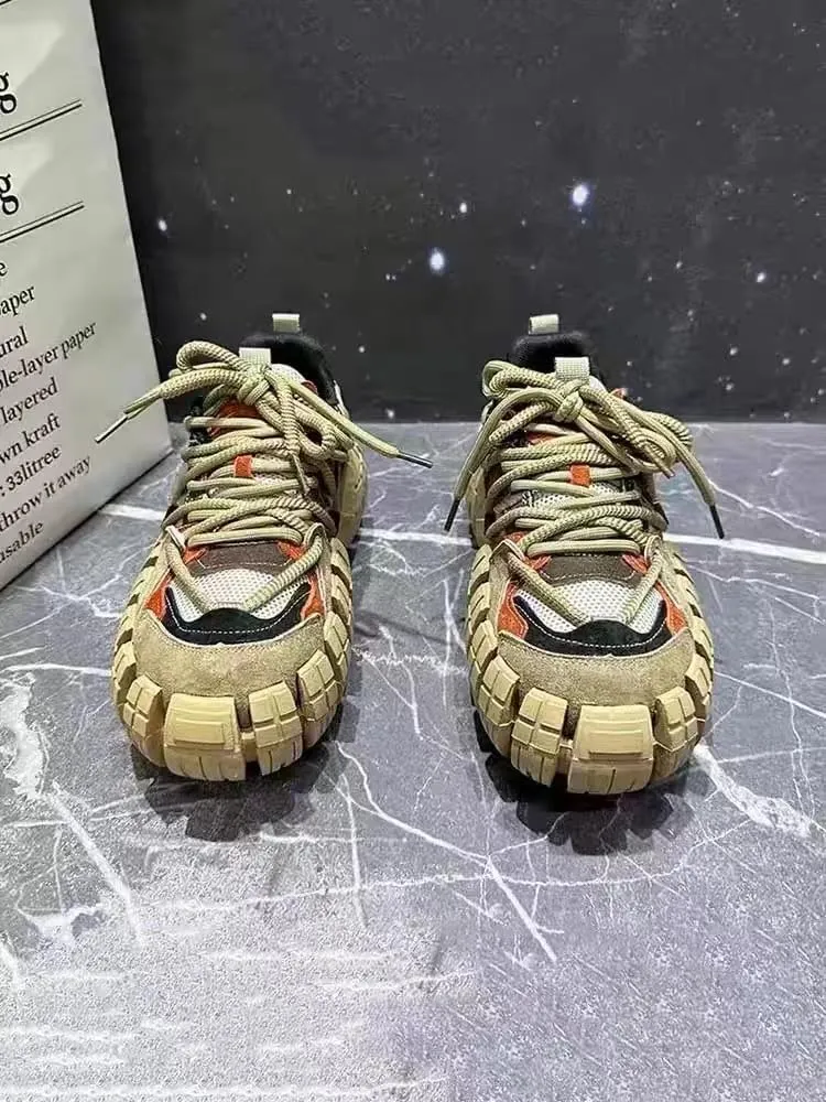 Color-Blocked Comfy Trendy Platform Shoes for Outdoor Walking Jogging Camping, All Seasons Men's Lace Up Sneakers