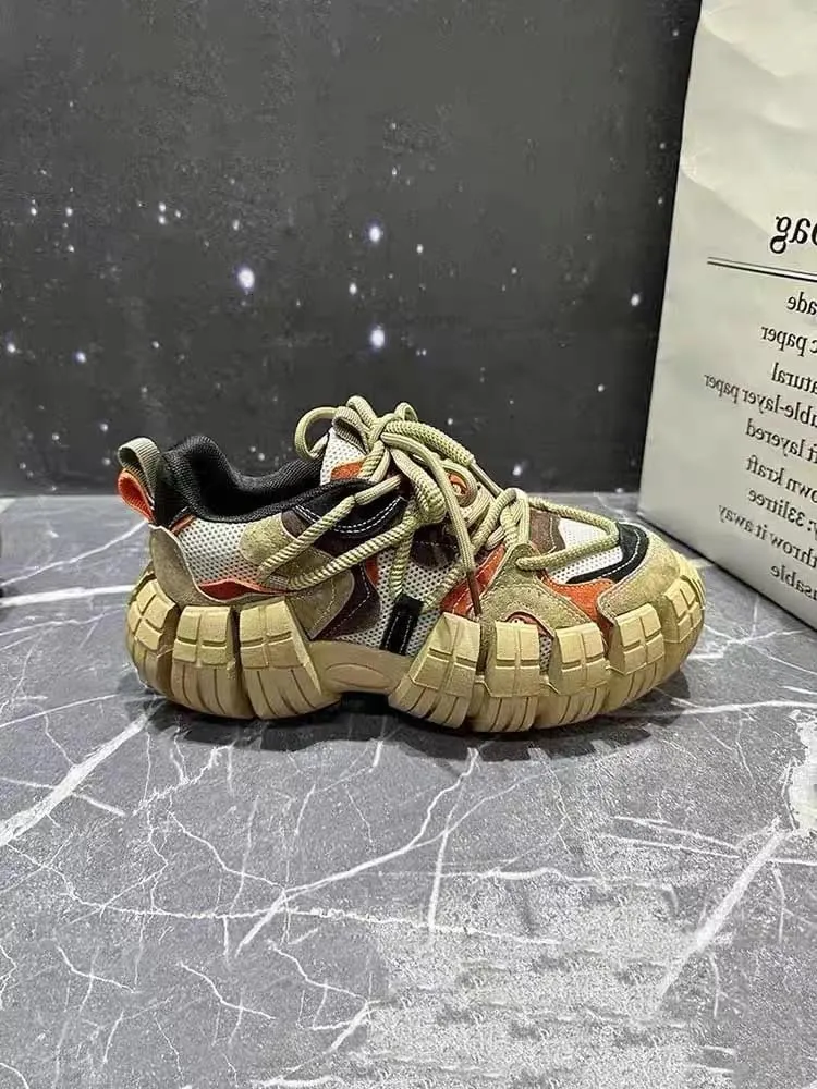 Color-Blocked Comfy Trendy Platform Shoes for Outdoor Walking Jogging Camping, All Seasons Men's Lace Up Sneakers