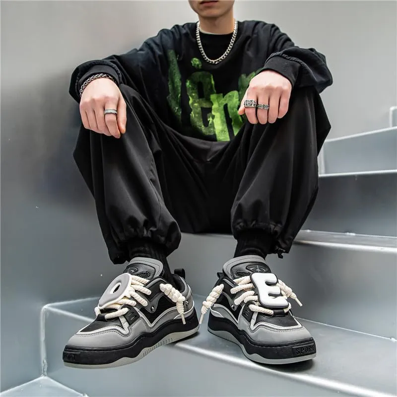 Comfy Trendy Platform Shoes for Outdoor Walking Jogging, All Seasons Men's Lace Up Sneakers