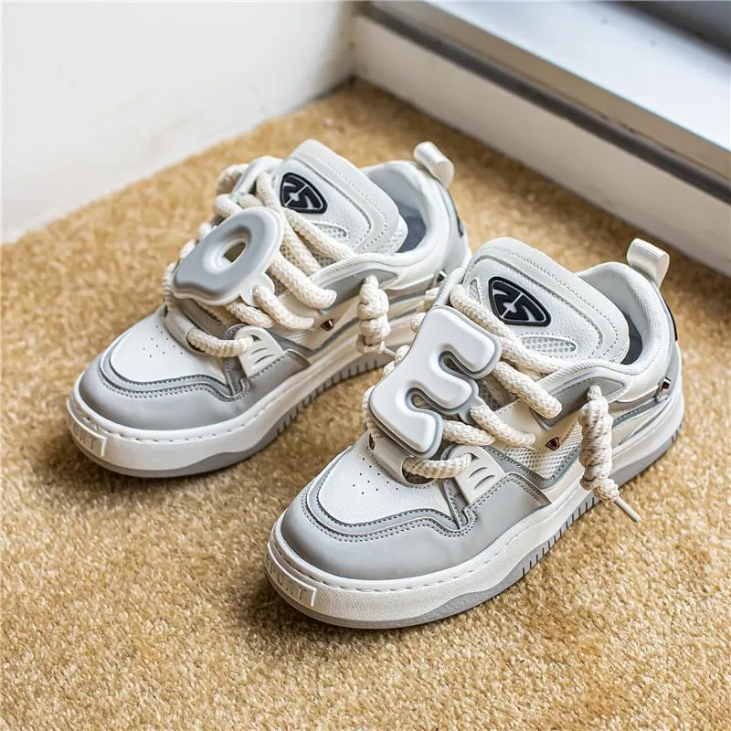 Comfy Trendy Platform Shoes for Outdoor Walking Jogging, All Seasons Men's Lace Up Sneakers