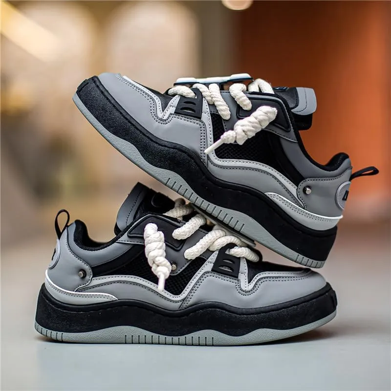 Comfy Trendy Platform Shoes for Outdoor Walking Jogging, All Seasons Men's Lace Up Sneakers
