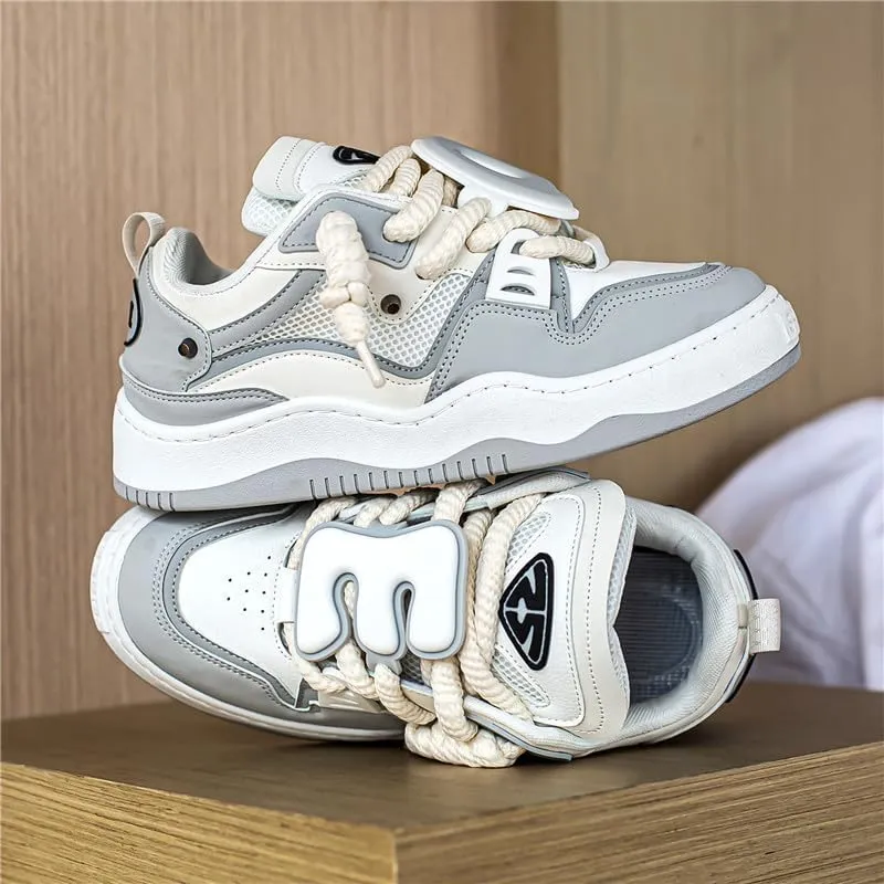 Comfy Trendy Platform Shoes for Outdoor Walking Jogging, All Seasons Men's Lace Up Sneakers