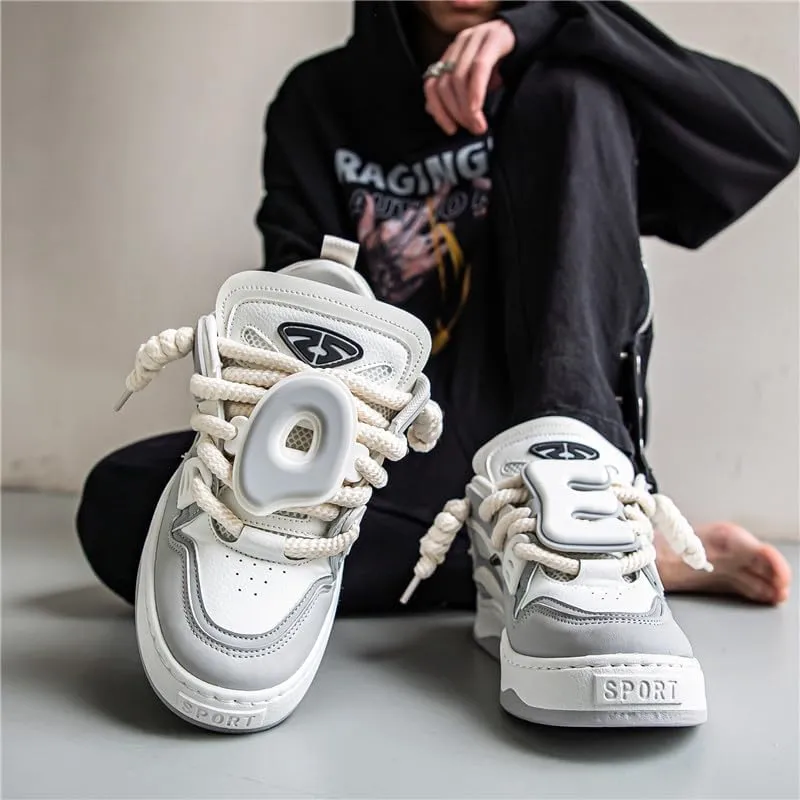 Comfy Trendy Platform Shoes for Outdoor Walking Jogging, All Seasons Men's Lace Up Sneakers