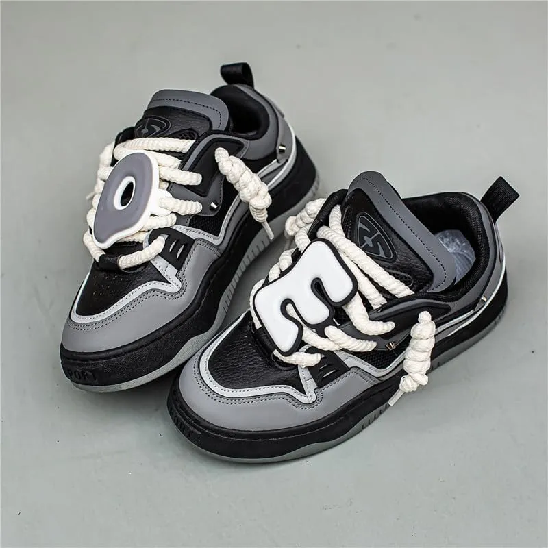 Comfy Trendy Platform Shoes for Outdoor Walking Jogging, All Seasons Men's Lace Up Sneakers