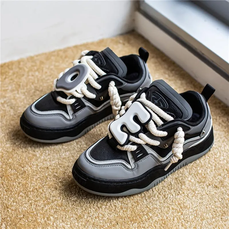 Comfy Trendy Platform Shoes for Outdoor Walking Jogging, All Seasons Men's Lace Up Sneakers