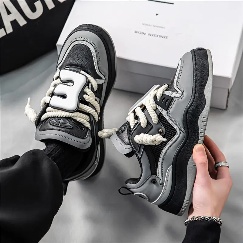 Comfy Trendy Platform Shoes for Outdoor Walking Jogging, All Seasons Men's Lace Up Sneakers