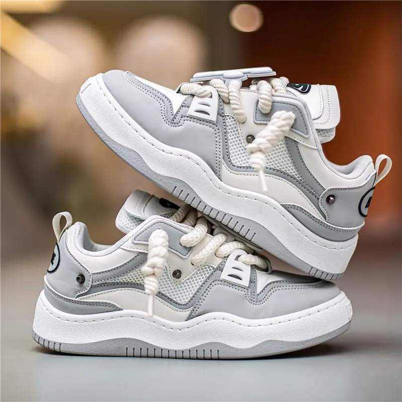 Comfy Trendy Platform Shoes for Outdoor Walking Jogging, All Seasons Men's Lace Up Sneakers