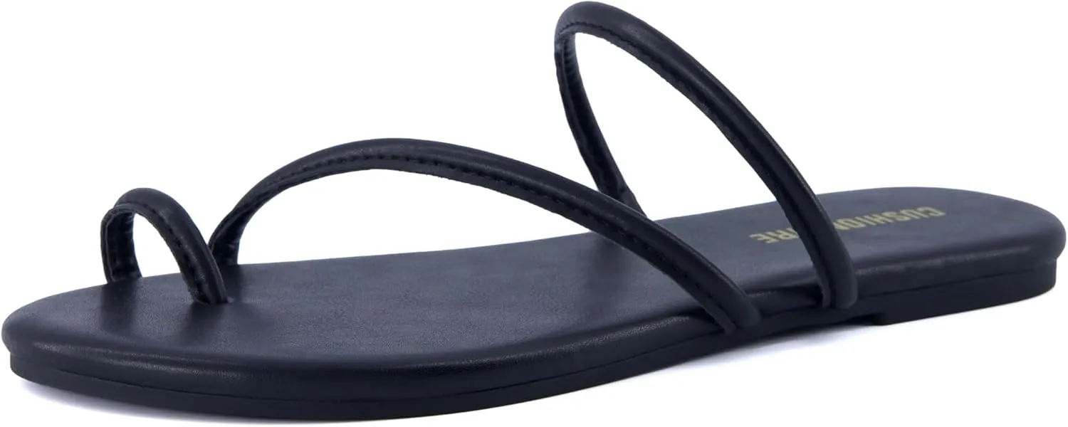 CUSHIONAIRE Resort Womens Minimalist Strappy Sandals  Lightweight Summer Flat Sandals with Cushioned Footbed
