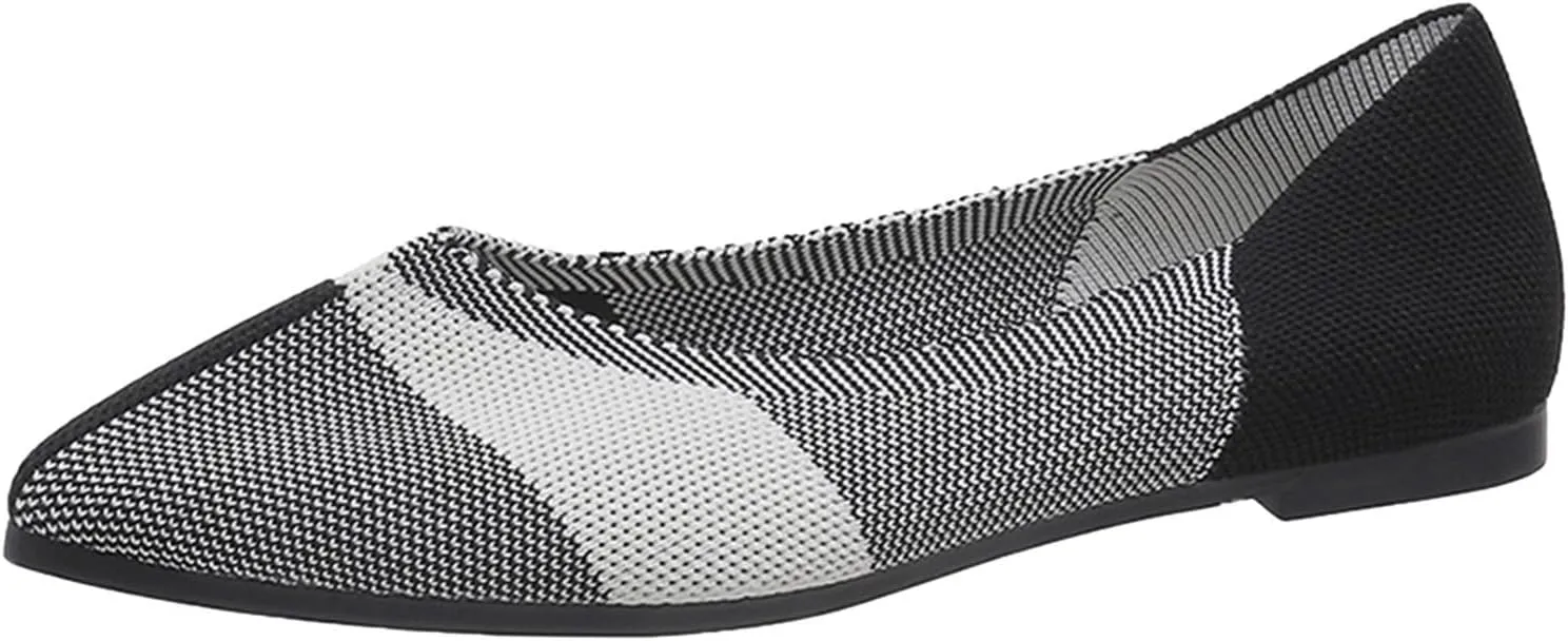 Fashion Summer Autumn Women Casual Shoes Flat Lightweight Knitted Mesh Breathable Colorblock Born Casual Shoes Women (Black, 7.5)