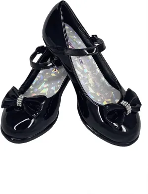 Flower Girl Dress Shoes for Weddings and Christmas - Big and Little Girl 2 Inch High Heel with Sparkle & Strap