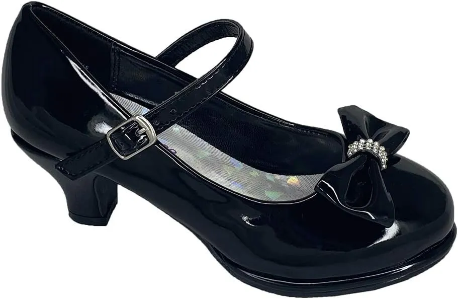 Flower Girl Dress Shoes for Weddings and Christmas - Big and Little Girl 2 Inch High Heel with Sparkle & Strap