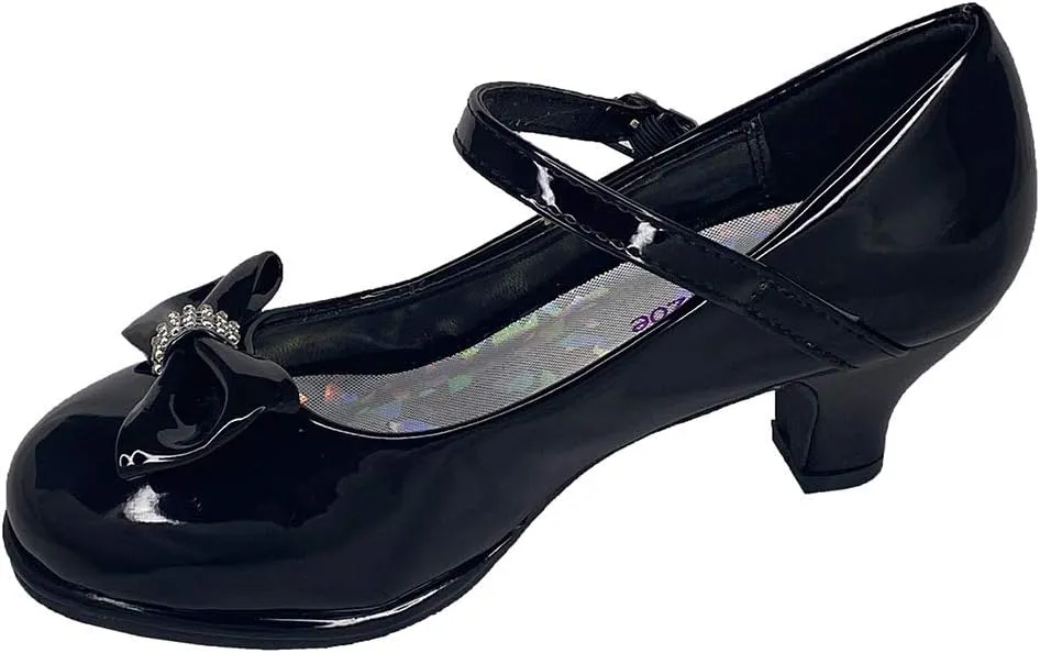 Flower Girl Dress Shoes for Weddings and Christmas - Big and Little Girl 2 Inch High Heel with Sparkle & Strap
