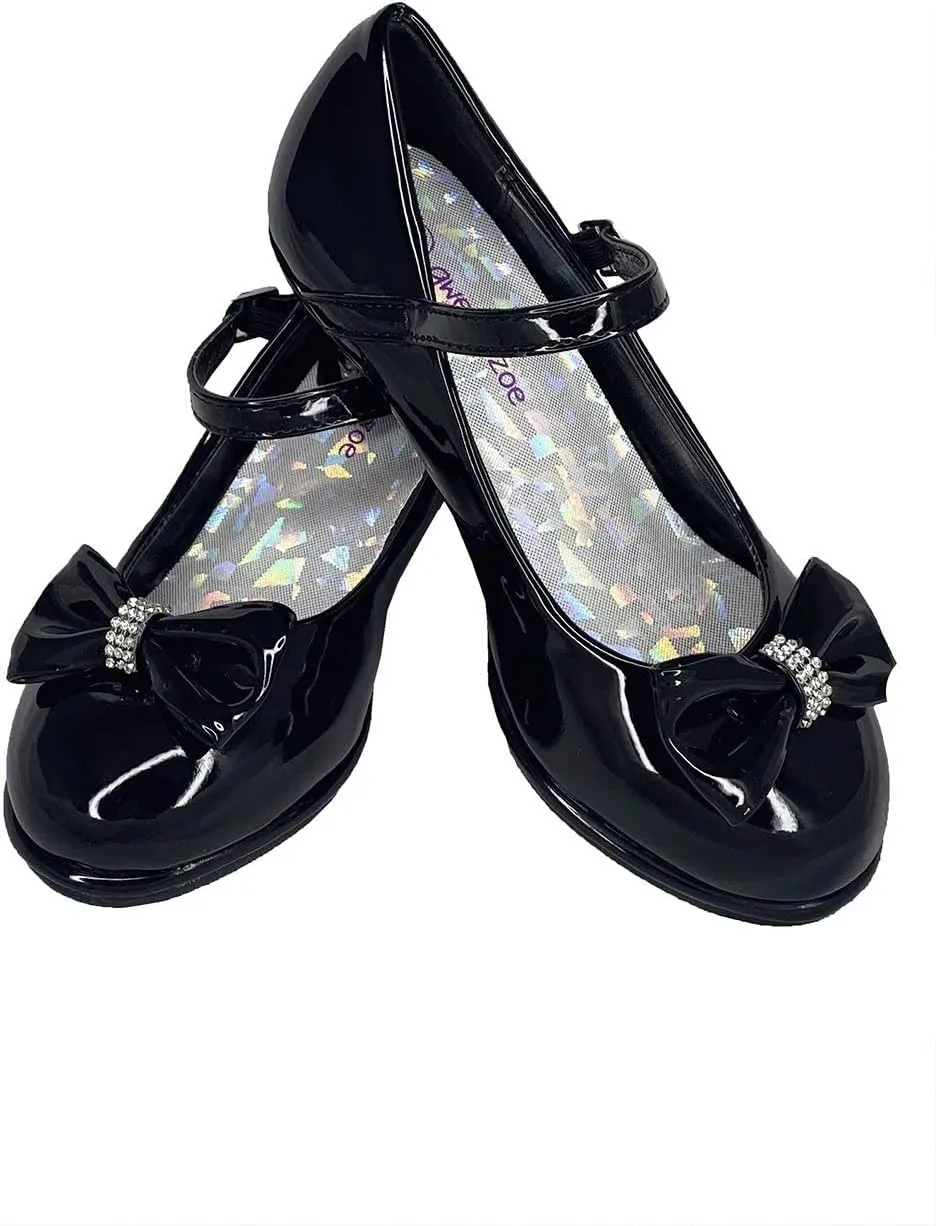 Flower Girl Dress Shoes for Weddings and Christmas - Big and Little Girl 2 Inch High Heel with Sparkle & Strap