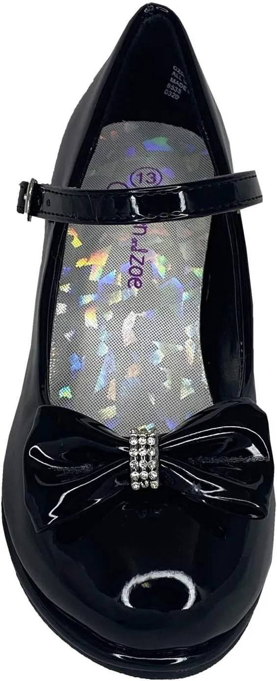 Flower Girl Dress Shoes for Weddings and Christmas - Big and Little Girl 2 Inch High Heel with Sparkle & Strap