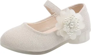 Girls Mary Jane Flats with Flower Low Heels Pump Flower Girl Dress Shoes Toddler Girls School Party Wedding Shoes