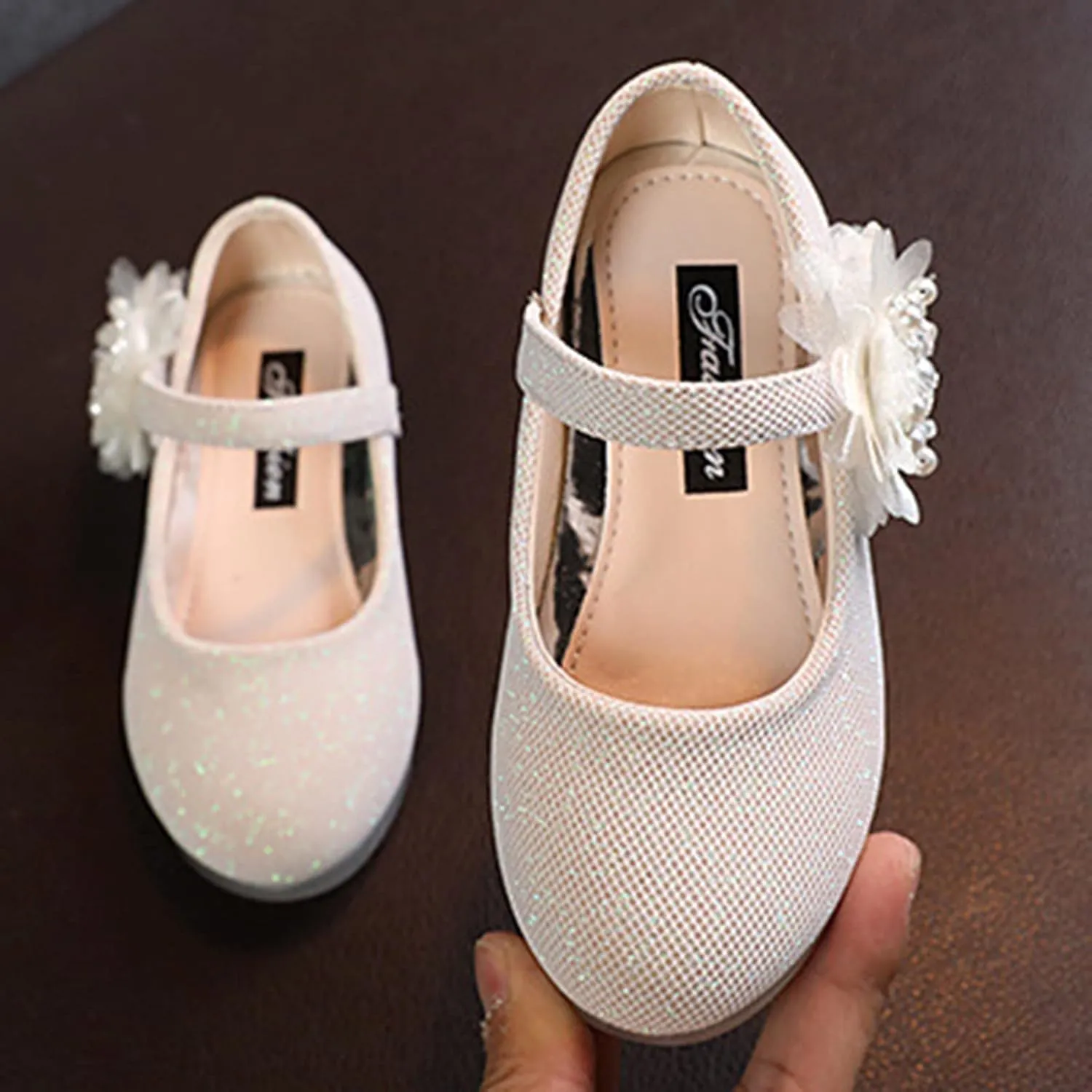 Girls Mary Jane Flats with Flower Low Heels Pump Flower Girl Dress Shoes Toddler Girls School Party Wedding Shoes