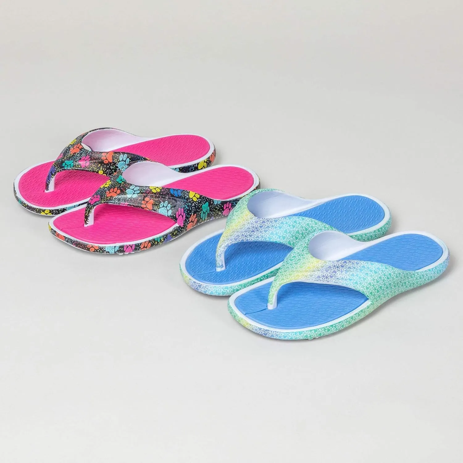 GreaterGood Pawsitively Comfy Flip Flops Lightweight Thong Sole Shock Absorbing Non Slip Pet Print Beach Pool Casual Gifts for Women