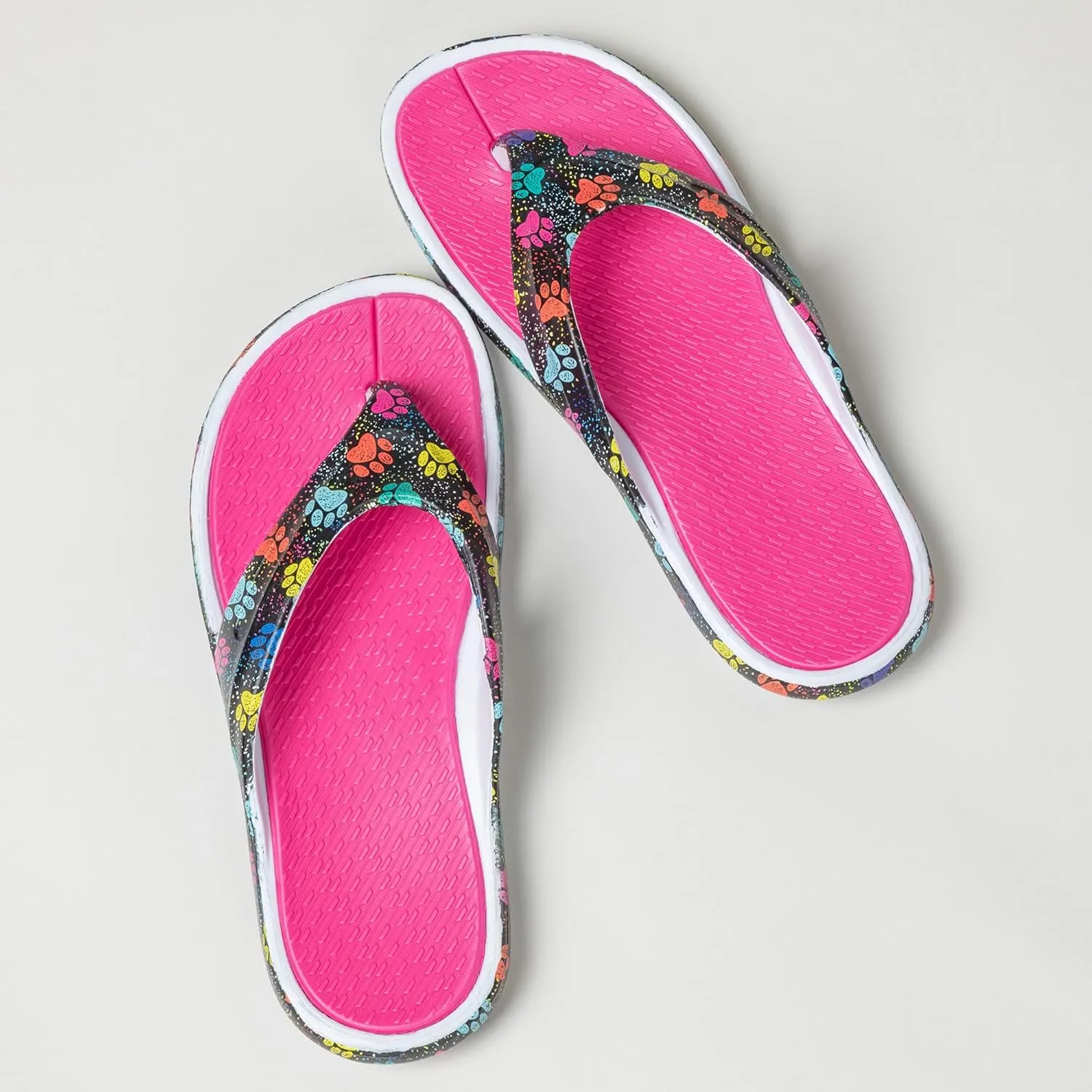 GreaterGood Pawsitively Comfy Flip Flops Lightweight Thong Sole Shock Absorbing Non Slip Pet Print Beach Pool Casual Gifts for Women