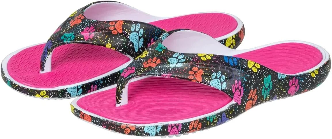 GreaterGood Pawsitively Comfy Flip Flops Lightweight Thong Sole Shock Absorbing Non Slip Pet Print Beach Pool Casual Gifts for Women