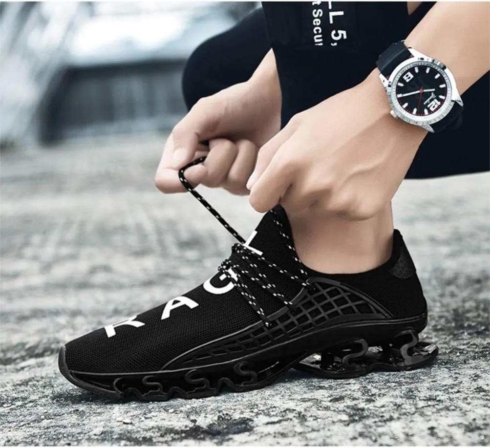 Happyyami Sports Shoes for Men Breathable Gym Shoes Blade Sneakers Shock-absorbing Casual Shoes for Outdoor (Black, 5.5US)